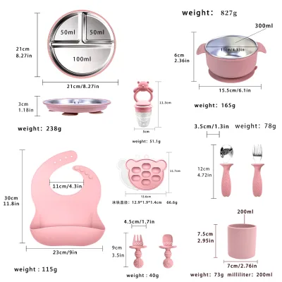 Customizable Silica Gel Baby Mom Tableware Set Silica Gel Plate Spoon 304 Stainless Steel Bowl & Kids Cutlery