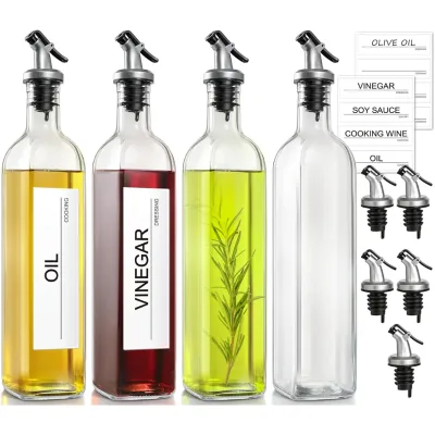 Olive Oil Dispenser Bottle, Glass Olive Oil Dispensers Bottle Oil Vinegar Dispenser Set with 2 Stainless Steel Pourers