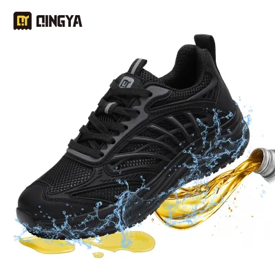 QINGYA Low Cut Slip Resistant SRC Breathable Summer Microfiber Upper Sandwich Mesh Lining MD Sole Safety Shoes for Men Kitchen