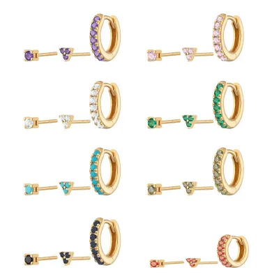 Gold Plated Zircon Combo Earrings Set 3-in-1 Multi-style Stud  Hoop Earrings Trendy Versatile Daily Jewelry for Women Gift