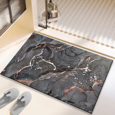 RTS Super Soft Water Absorbent Bath Mat Pattern Home Hotel Use Machine Washable OEM Non-slip Rubber Diatomite Rectangle Marble