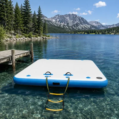 Inflatable Floating Island Dock with Spacious Deck for Sunbathing Swimming Social Events and Water Adventures