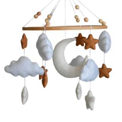 Baby Shower Gift Starry Sky Musical Custom Babymobile Nursery Decor, Montessori Moon and Stars Baby Mobiles for Newborns