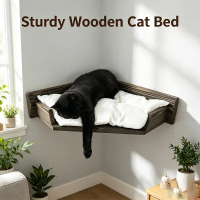 Luxury Wooden Cat Shelf Wall Hanging Sleeping Cot Heavy Duty Corner Resting Platform Removable Washable Mat Pet Supplies