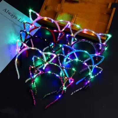 New Glowing Light up Cat Ears Led Color Change Flash Kitten Headband Cute Hair Accessory Halloween Headband Wholesale