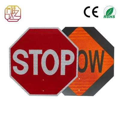 Double Sided Stop Slow Traffic Paddle Reflective Aluminum Handheld Sign for Road Construction and Traffic Control