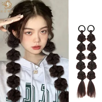 Fujia Synthetic Bubble Twist Ponytail High Elastic Wig Woman Hair Side Natural Lantern Braid Black Hous Tail Hairpiece