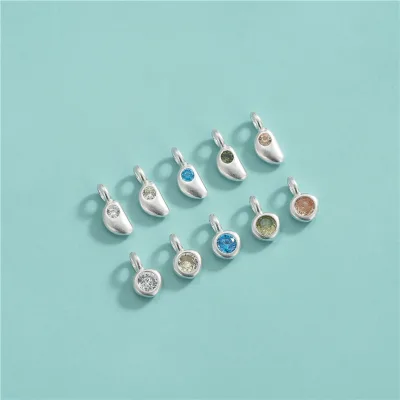 S925 Sterling Silver Charm Necklace Pendant Moon Round Cute Crystal Zircon Charm for Permanent Jewelry Diy