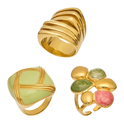 No Fading High Polish 316L Stainless Steel PVD Gold Coating Statement Ring Hypoallergenic Jewelry