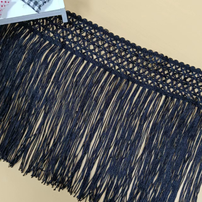 Hot Selling 22cm Width Black Black Polyester Embroidery Tassel Fringe for Dress