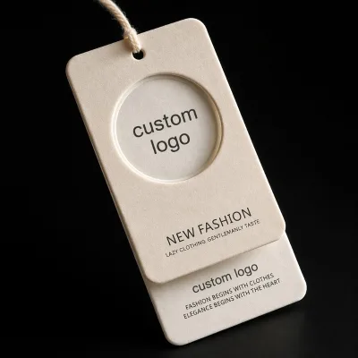 Paper Swing Tag Custom Silver Foil 45x80mm Cotton Cord Custom Logo for Accessories Garment Clothing Premium Apparel OEM Factory