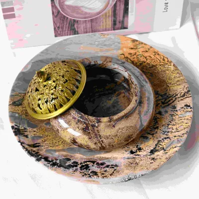 Wholesale Unique Natural Crystal Picture Jasper Vintage Religious Style Incense Burner with Round Slab for Healing