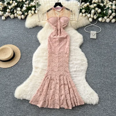 Evening Dresses Vintage Lace Mermaid Dress With Tulle Insert - Women'S Formal Party Dresses Women Lady Elegant