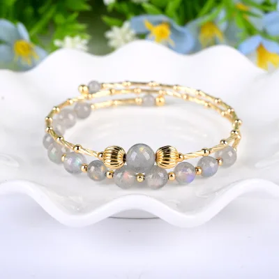 Natural Crystal Homemade Jewelry Bracelets Gifts Crystal Grey Moonstone Bracelet for Friend