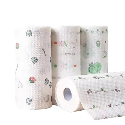 50 Pcs Disposable Multifunction Non-oil Printing Kitchen Non-woven Cloth and Dry Household Kitchen Rag
