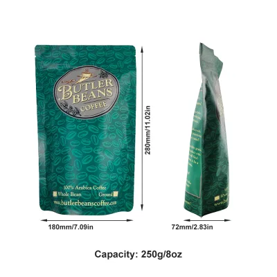 Custom Food Grade Aluminium Foil Stand-Up Zipper Pouch for Coffee Powder and Spice Packaging