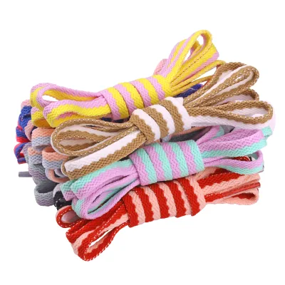 Custom Flat Braided Shoelaces with Stripe Design OEM Durable Polyester Shoe Laces for Sneakers
