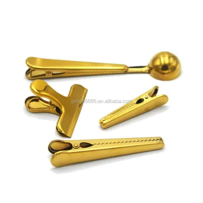 OEM 4PCS Golden coffee scoop with clip and Stainless Steel Coffee Filter Cone set