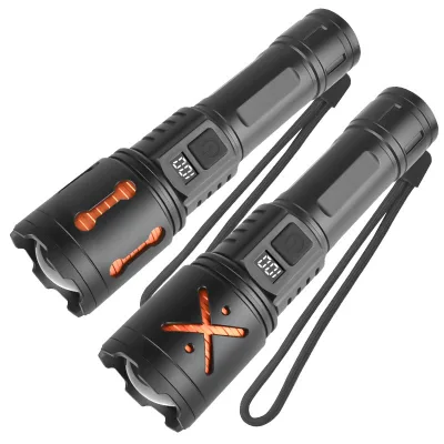 Outdoor Telescoping Zoom Multifunction LED Flashlight IP20 Rated 350 Lumens+ 500m Beam Aluminum Alloy Head ABS Body 18650