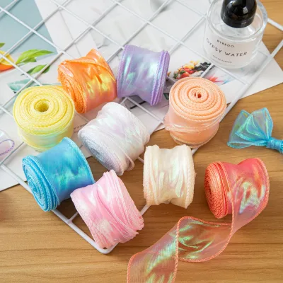 Wholesale Iridescent 4/6cm Edge Locking Organza Ribbon for Fairycore Gift Wrapping 10 Yards/roll