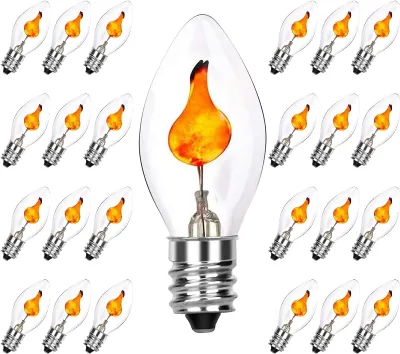 Spare Bulbs for Holiday Lights Outdoor Waterproof Lighting C7 Flame Flicker Replacement Light Bulb-25Pack