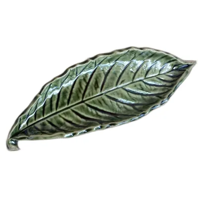 Ceramic Green Leaf Spoon Rest Handmade Loquat Leaf Dish or Green Candy Tray