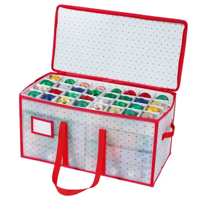 Polka Dots Christmas Ornament Storage Bag Oxford Cloth 60x30x30cm Waterproof Moisture Proof 128 Compartment Detachable