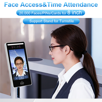 Free API Web Software 8-Inch TCP/IP Face Access Control with Attendance Machine Support Stand for Turnstile