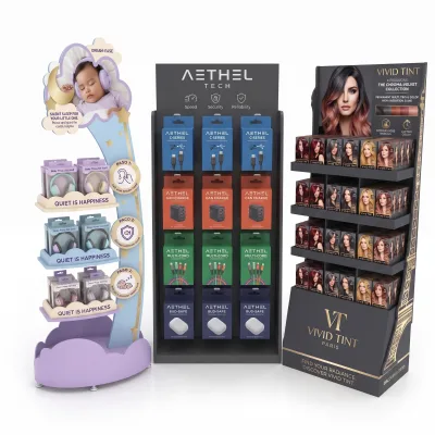Wholesale Custom PVC Display Stand Collection with UV Coating-Tabletop Lipstick Tray Mobile Floor Display Rack for Retail Stores