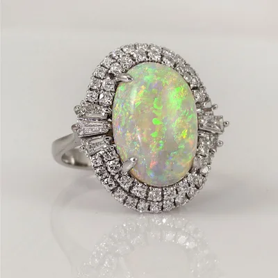 Custom Made logo Design Brass Zircon Fashion Opal  Large Opal Ring
