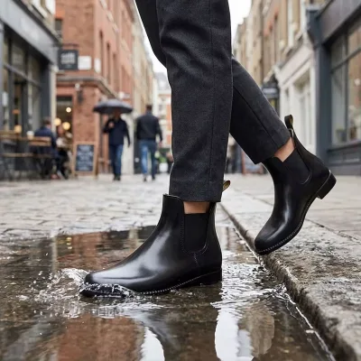 2026 Custom Designer Classic Black PVC Gumboots Men Waterproof Ankle Rain Wellington Boots Jodhpur Chelsea Boots