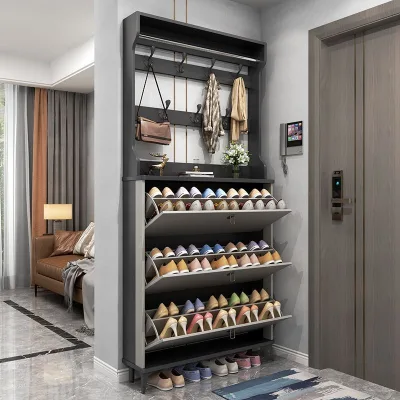 Modern Slim Indoor Wooden Shoe Rack with Dump Bucket High Quality Hanger Cabinets Wholesale Price for Home Living Room