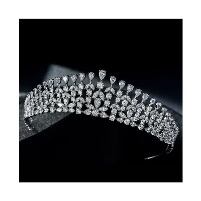 Vintage Customize Zirconia Diamond Pageant Tiaras and Crowns 925 Silver Hair Tiara Wedding Bridal Crowns