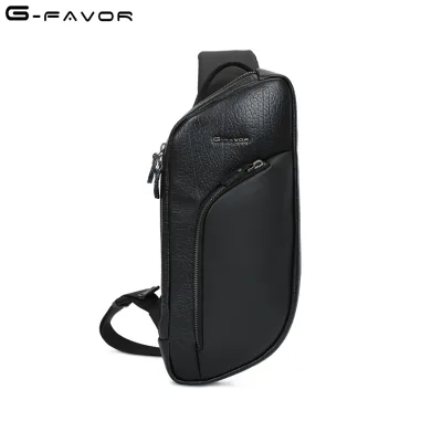 G-FAVOR Black Custom Logo Soft Genuine Cow Leather Fanny Pack Bag Cross Body Waist Bag Men