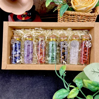 New Product Release Various Spiritual Healing Stone Mixed Gravel Seven Chakras Wishing Bottle Box Set for Gift