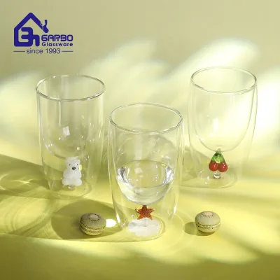 Garbo Double Wall Inner Decoration Heat Cold Resistance Glass Cup for Birthday Party Supermarket Gift Store Festival Gathering