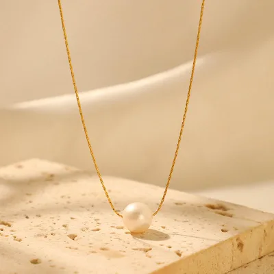 Minimalist Design Vintage Gold Imitation Pearl Necklace Collar Pearl Round Pearl Choker Necklace for Women