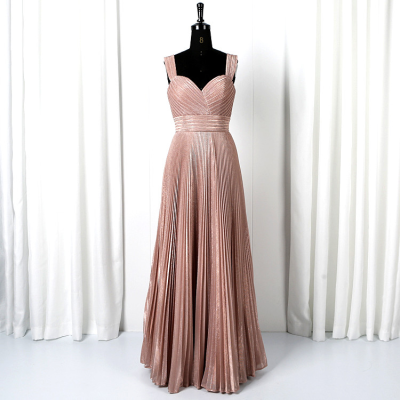 High Quality Chiffon Pleated Knit Sweetheart Backless Evening Party Prom Gown Shining Women Gowns Evening Dress