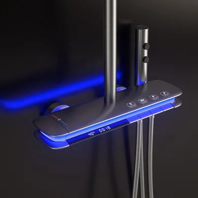 Wholesale Copper Water-plated Grey Intelligent Digital LED Shower Faucet Set with Soft Spray Luxurious Design Shower Head