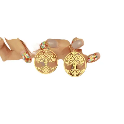 New Arrival Trendy Stainless Steel Earrings for Women Handmade Elegant Stylish Tree of Life Logo Cute Hook Clip-On Jewelry