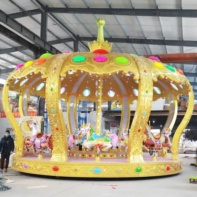 24-Seats Outdoor Fiberglass and Metal Carousel for Children Kids Merry Go Round for Shopping Mall