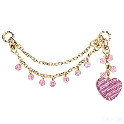 New Detachable Bag Charms Purse DIY Bag Hardware Accessories Rhinestone Pink Heart-shaped Type Metal Chains for Bags Decoration