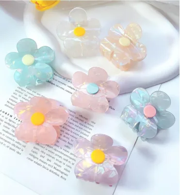 Hot Sale 5.5cm Summer Vintage Elegant Pink Flower Hair Clips Large Cellulose Acetate Hair Claw