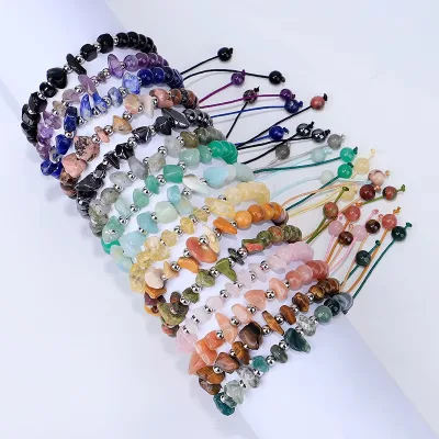 Fashion Natural Crystal Stone Bracelet with Tiger Eye Amethyst Macrame Cord Adjustable Gem Lucky Feng Shui Sustainable DIY