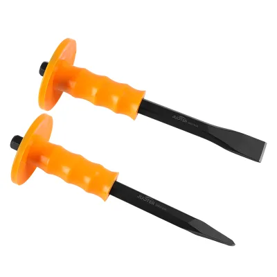 JUSTER High Quality Stone Chisel High Carbon Steel 18 * 300 * 4,18 * 300 * 24 Cold Chisel With Safe Grip PP Handle