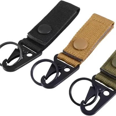 Tactical Key Ring Chain D-Ring Carabiners Snap Clip Carabiners Keychain Keeper Buckle Hanging Hooks Holder for Molle Webbing