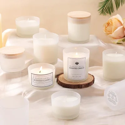 Wholesale Modern Hot Sale Luxury White Scented Soy Candles with Custom Labels Scented Candles with Wooden Lid and Gift Box