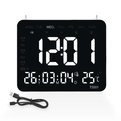 Digital Desk Clock Time Date Temperature Humidity Display Snooze Alarm Bedroom Office Living Room Home Decor Modern Stylish USB