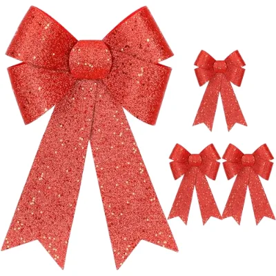 Artificial Large Glitter Velvet Christmas Bows Red New PVC Hairy Dog Handmade DIY Christmas Tree Wall Background Gift Decoration
