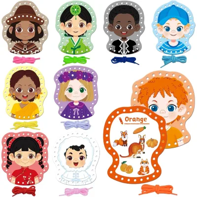 Happy Face Lacing Cards Double Sided Color Sewing Cards with 9 Colorful Laces, Educational  Learning Activity Games